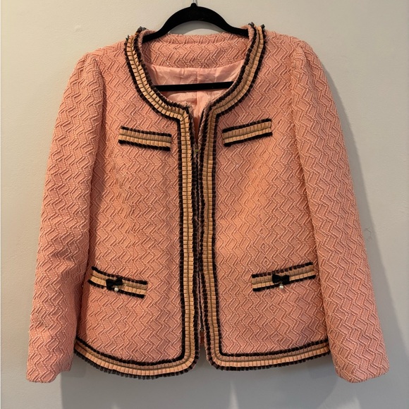 Jackets & Blazers - Chic Pink Tweed Collarless Jacket